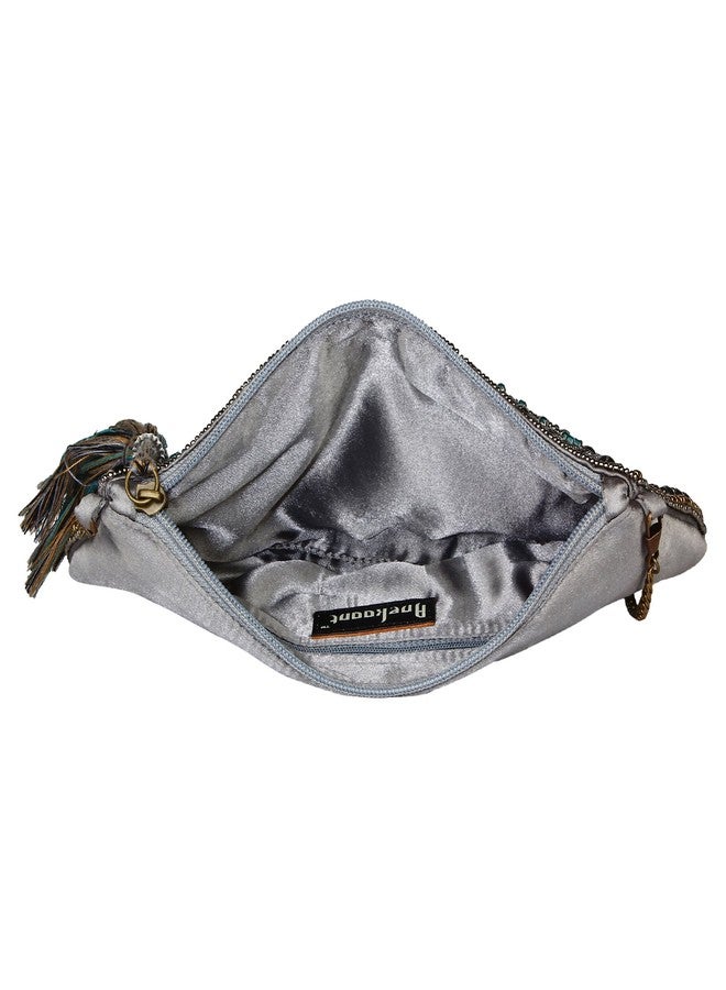 Anekaant Glitzy Grey Embellished Clutch - Image 5